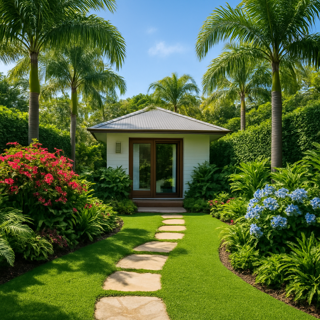 Lush private tropical garden surrounding the Garden Studio Haven accommodation